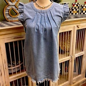 NWT Ruffled Cap Sleeve Chambray Top